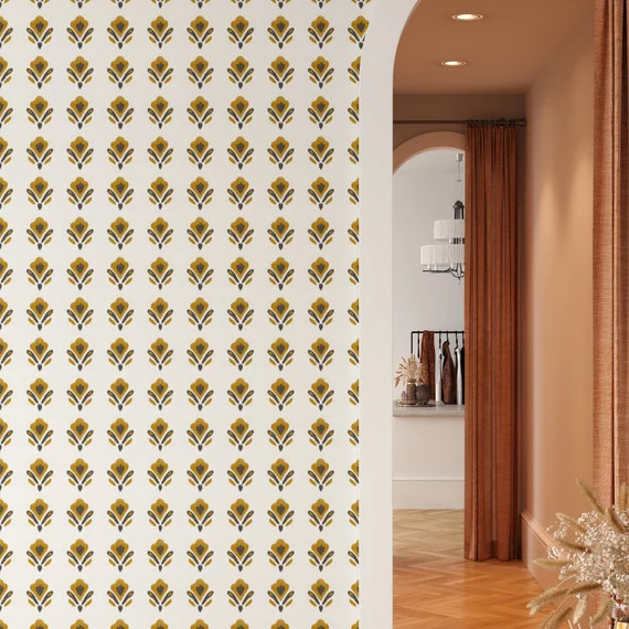 Yellow Tulip Pattern Peel and Stick Wallpaper | Etsy | Etsy (US)
