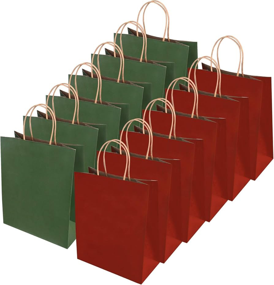 Livder 24 Pieces Christmas Red Green Paper Bags (10.6 x 8.66 x 4.3 Inches) | Amazon (US)