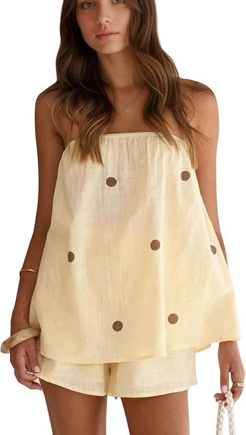 MSBESYOR Women Polka Dot Two Piece Shorts Set Strapless Tube Top Lounge Sets Summer Vacation Reso... | Amazon (US)