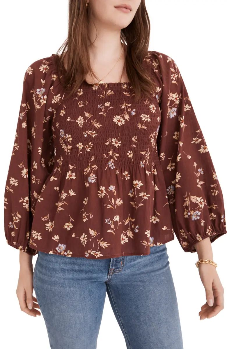 Madewell Lucie Smocked Square Neck Cotton Peplum Blouse | Nordstromrack | Nordstrom Rack