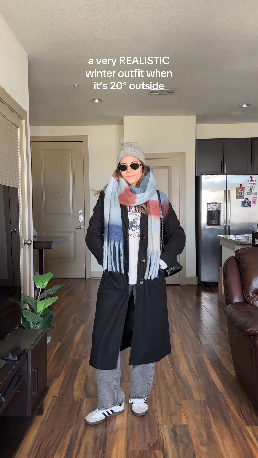 Cold winter outfit inspo ❄️🤍
Jeans size 26/2 short 


Grey jeans, black wool coat, black coat, Amazon accessories, black tote bag, adidas sambas, plaid scarf, blanket scarf, Amazon sunnies, Amazon sunglasses, winter outfits, causal winter outfits 