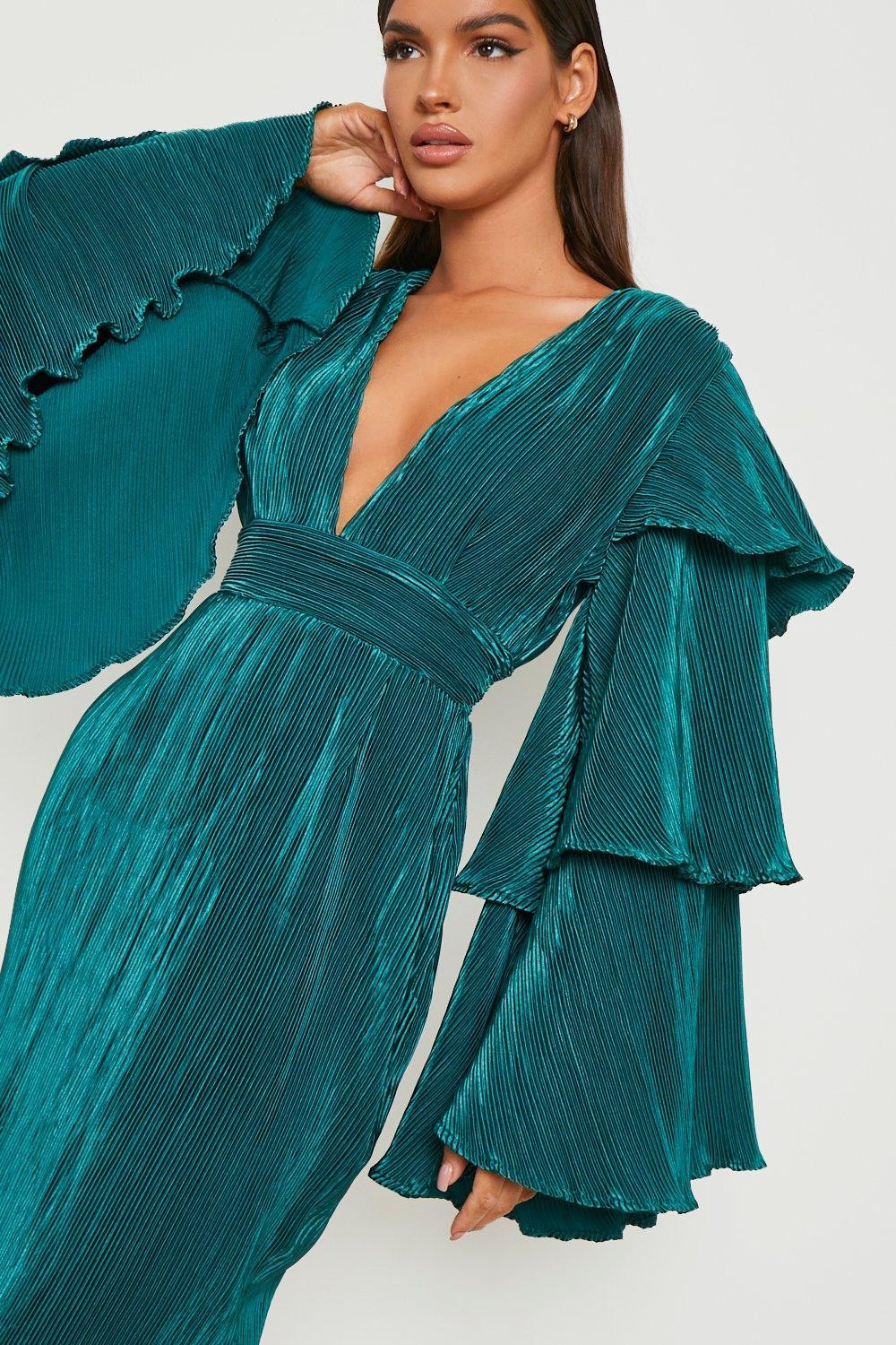 Layered Ruffle Sleeve Midi Dress | Boohoo.com (US & CA)