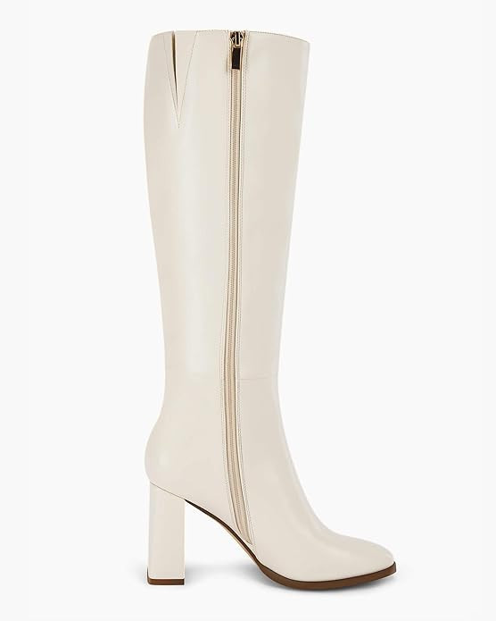 Coutgo Womens Wide Calf Knee High Boots Chunky High Heel Square Toe Fashion Leather Shoes with Si... | Amazon (US)