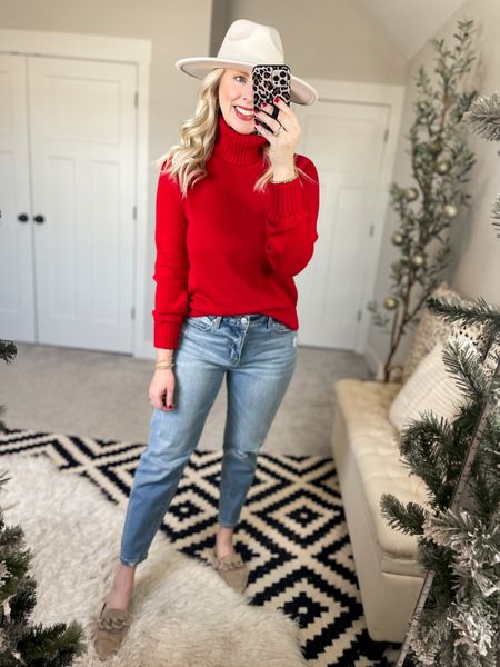 Daily try on, Walmart fashion, Walmart outfit, red sweater, turtleneck sweater 

M sweater 

#LTKHoliday #LTKunder50 #LTKstyletip