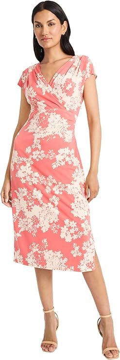 Maggy London Women's Dresses Floral Midi Dress with V-Neck and Cap Sleeves - Elegant Summer Casua... | Amazon (US)