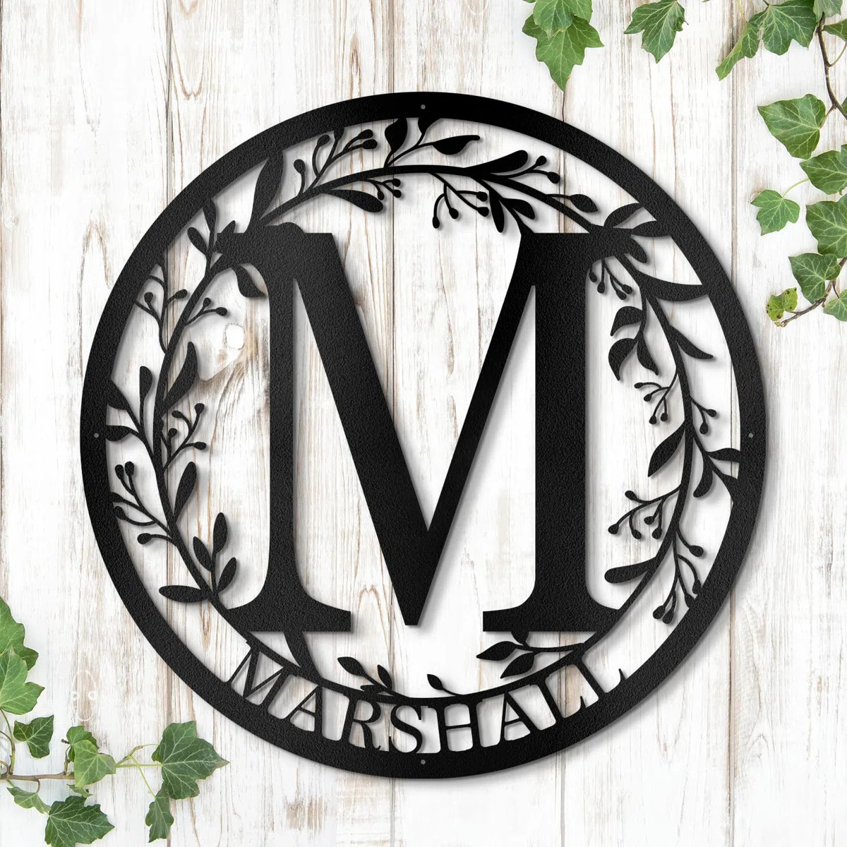 Custom Metal Name Sign Garland Floral Modern Wall Sculpture Wall Accent Outdoor Decor | Wayfair North America
