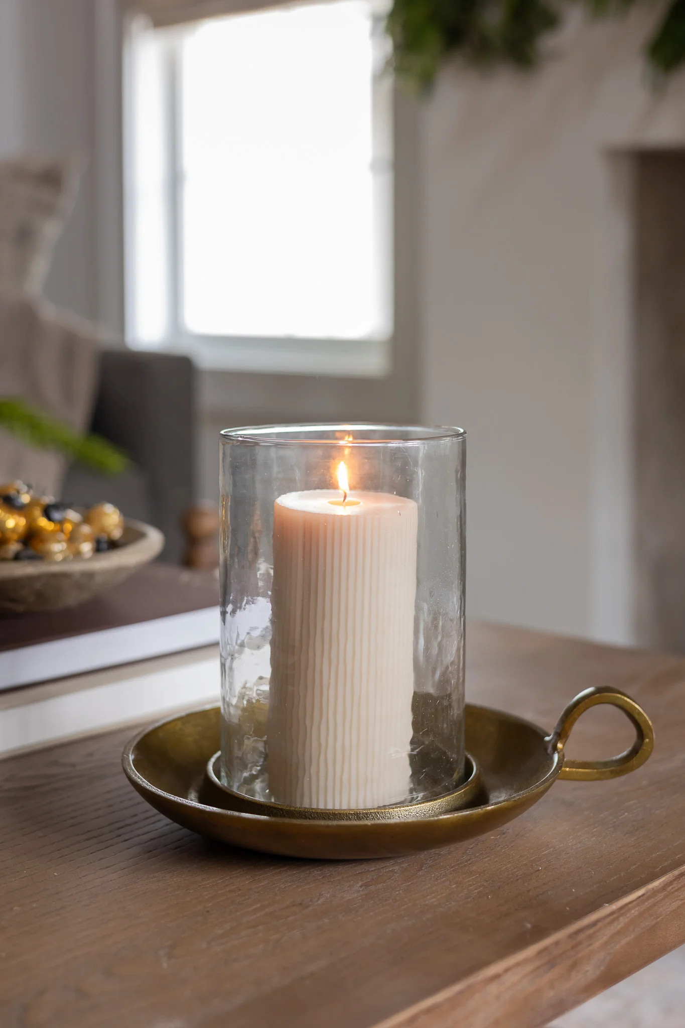 Antique Brass Hurricane Candle Holder with Glass | Cottage and Key