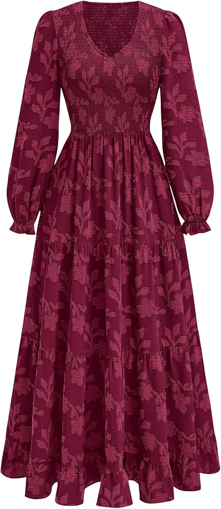 KIRUNDO Womens Long Sleeve V Neck Wedding Guest Maxi Dress | Amazon (US)