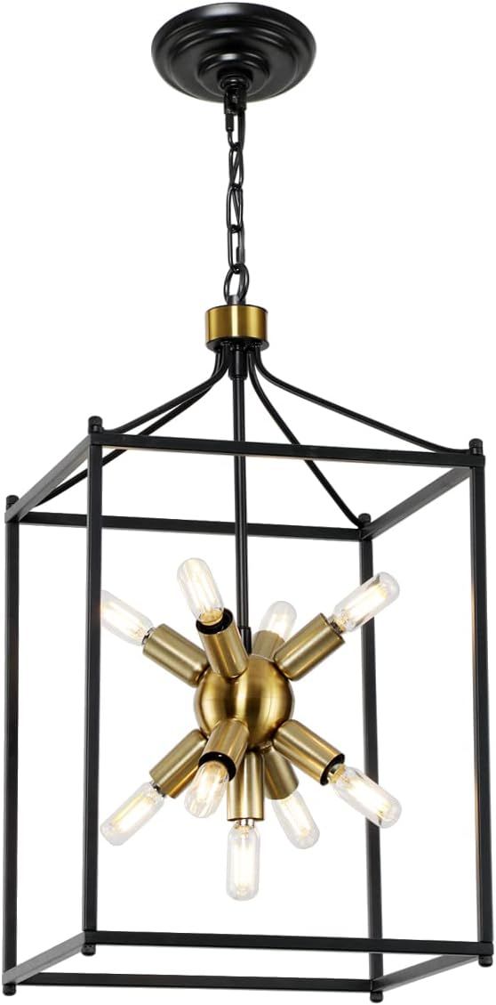 Gifarich Farmhouse Chandelier, Lantern Pendant Light 9-Light, Black and Gold Chandeliers for Dini... | Amazon (US)