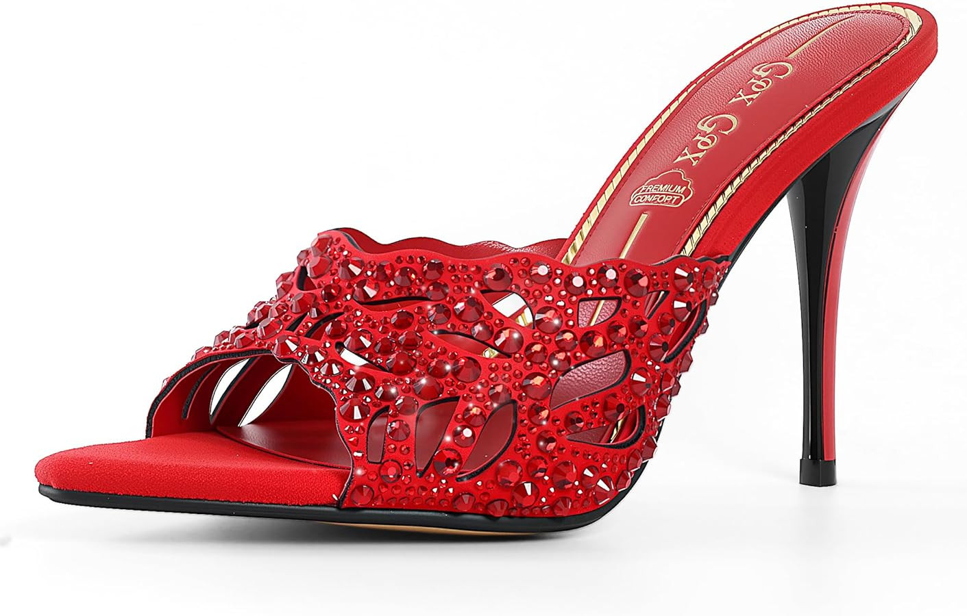 Women Stiletto Mules High Heel Rhinestone Cutout Heeled Sandals Open Pointed Toe Sandals Mules Sl... | Amazon (US)