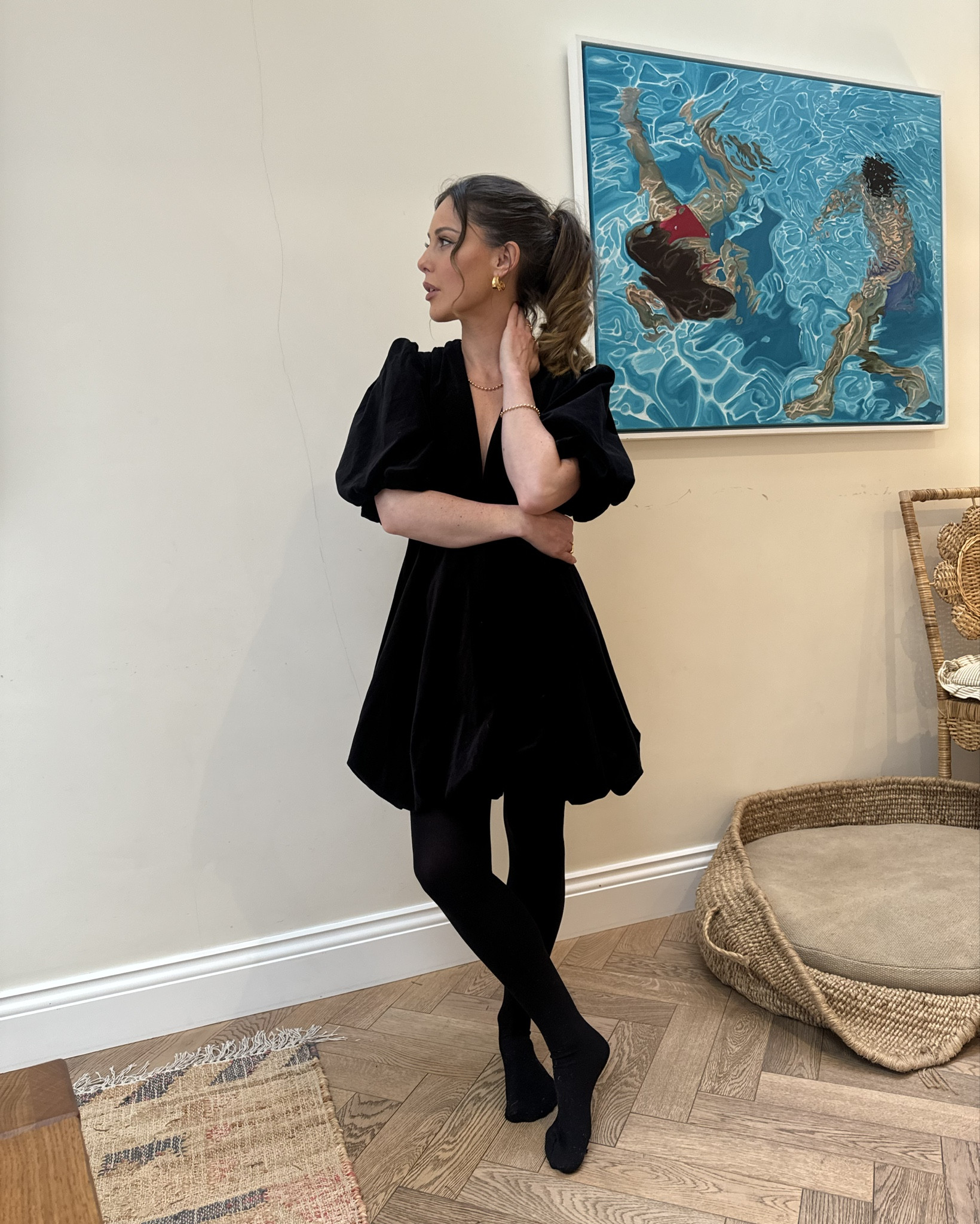 Christmas Party Outfits, Black Velvet Mini Dress, Black Tights, Gold Chain, Gold Bracelet, Nobody's Child, Mango, Carrie Elizabeth

#LTKstyletip #LTKpartywear #LTKuk
