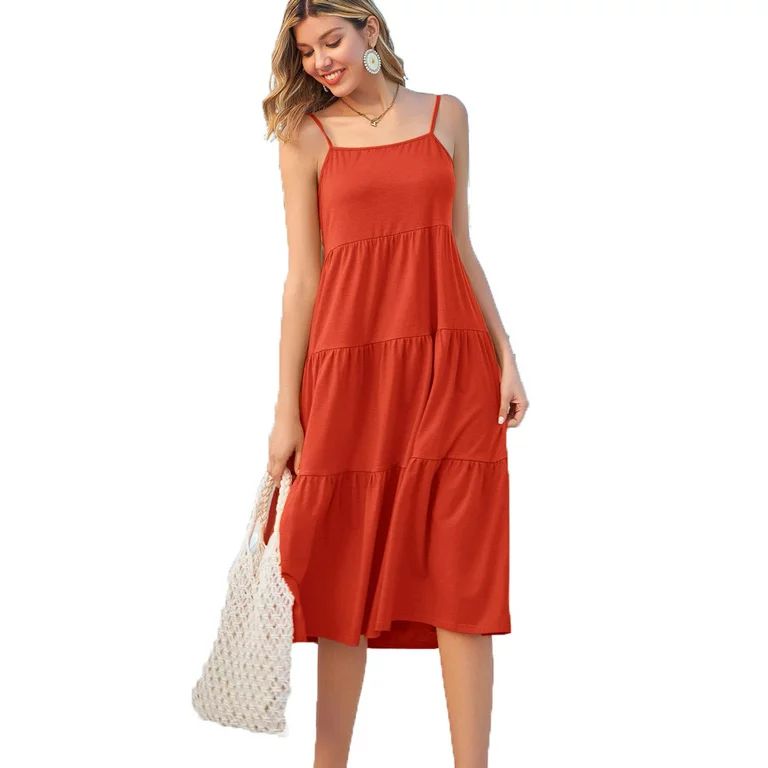 Grace Karin Women long Maxi Dress Casual Spaghetti Strap Tiered Summer Beach Sundress - Walmart.c... | Walmart (US)