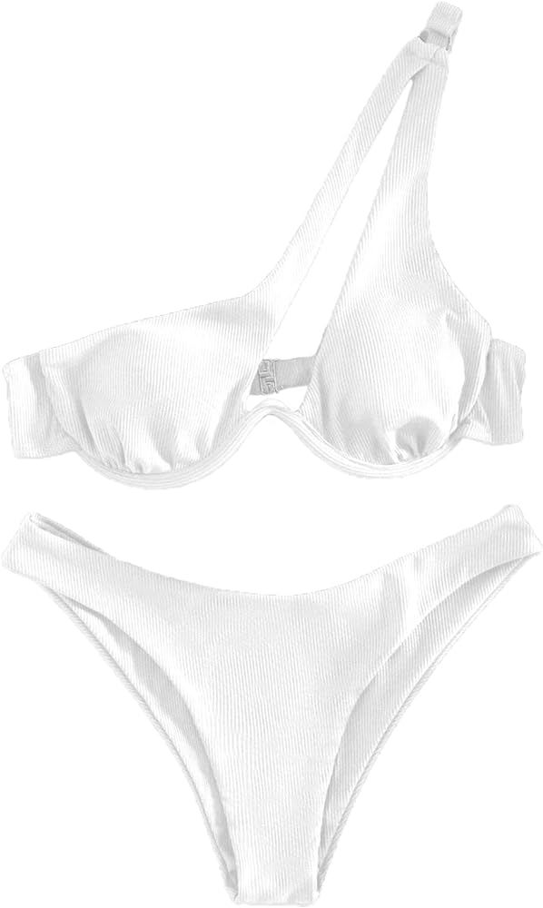 Lilosy Sexy Underwire One Shoulder Bikini High Cut Brazilian Swimsuit Set 2 Piece | Amazon (US)