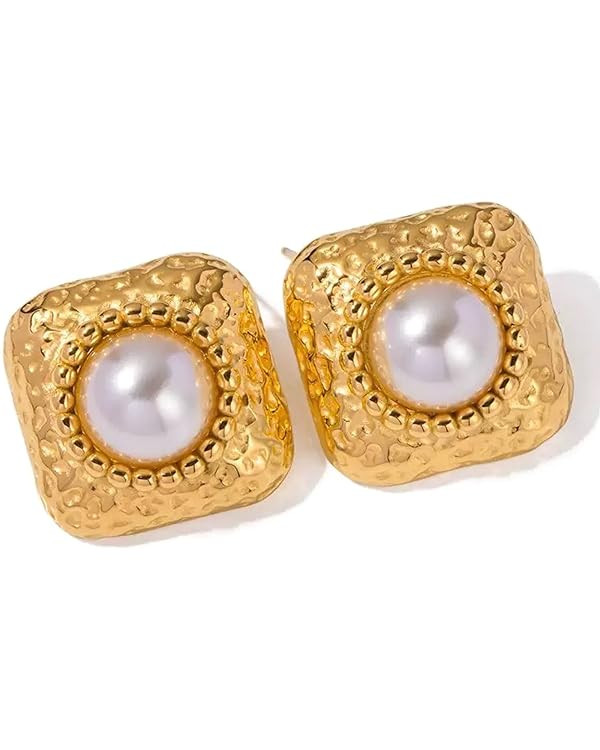 Vintage Gold & Pearl Stud Statement Earrings With Textured Detail House Of Hunter | Amazon (US)