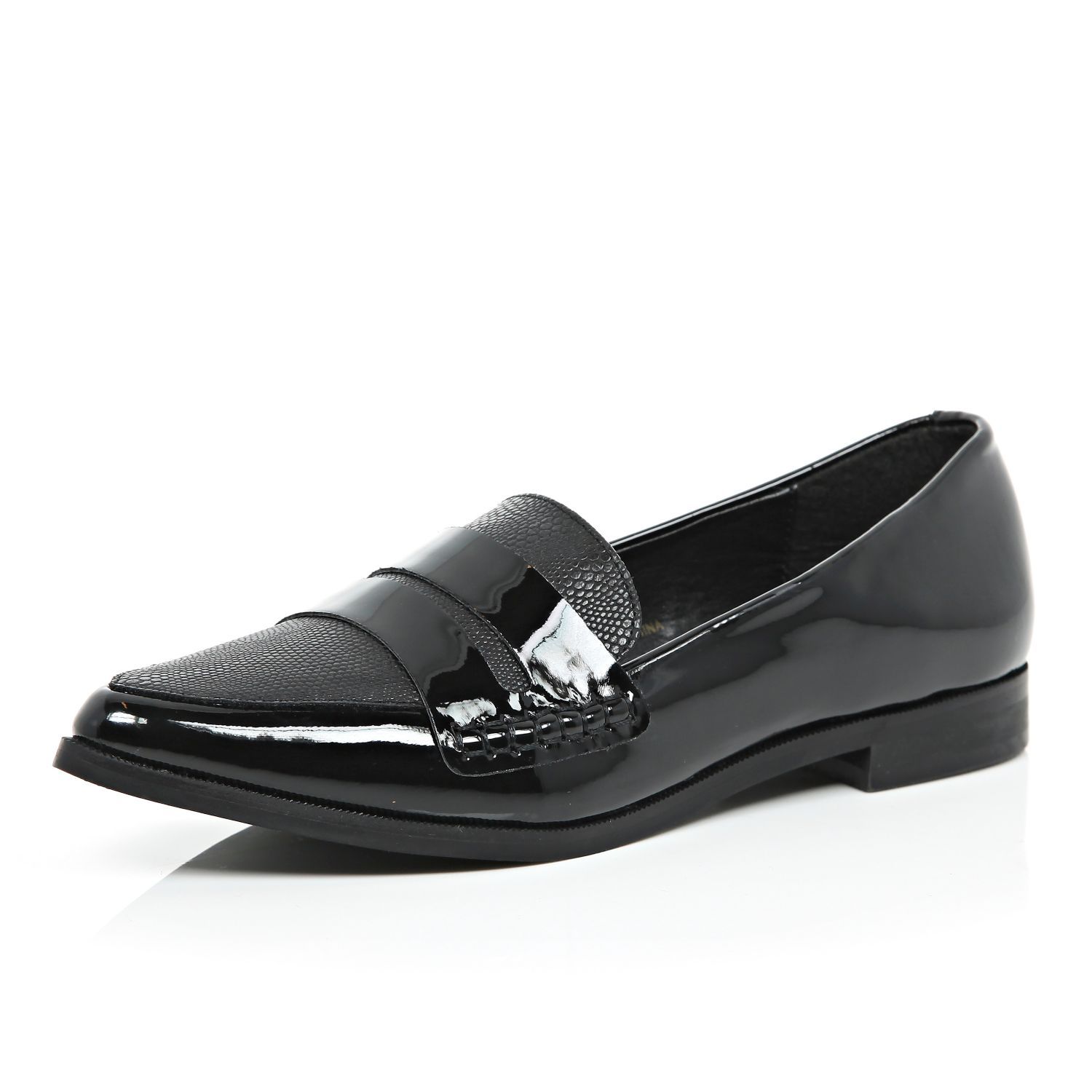 River Island Womens Patent black pointed loafers | River Island (US)