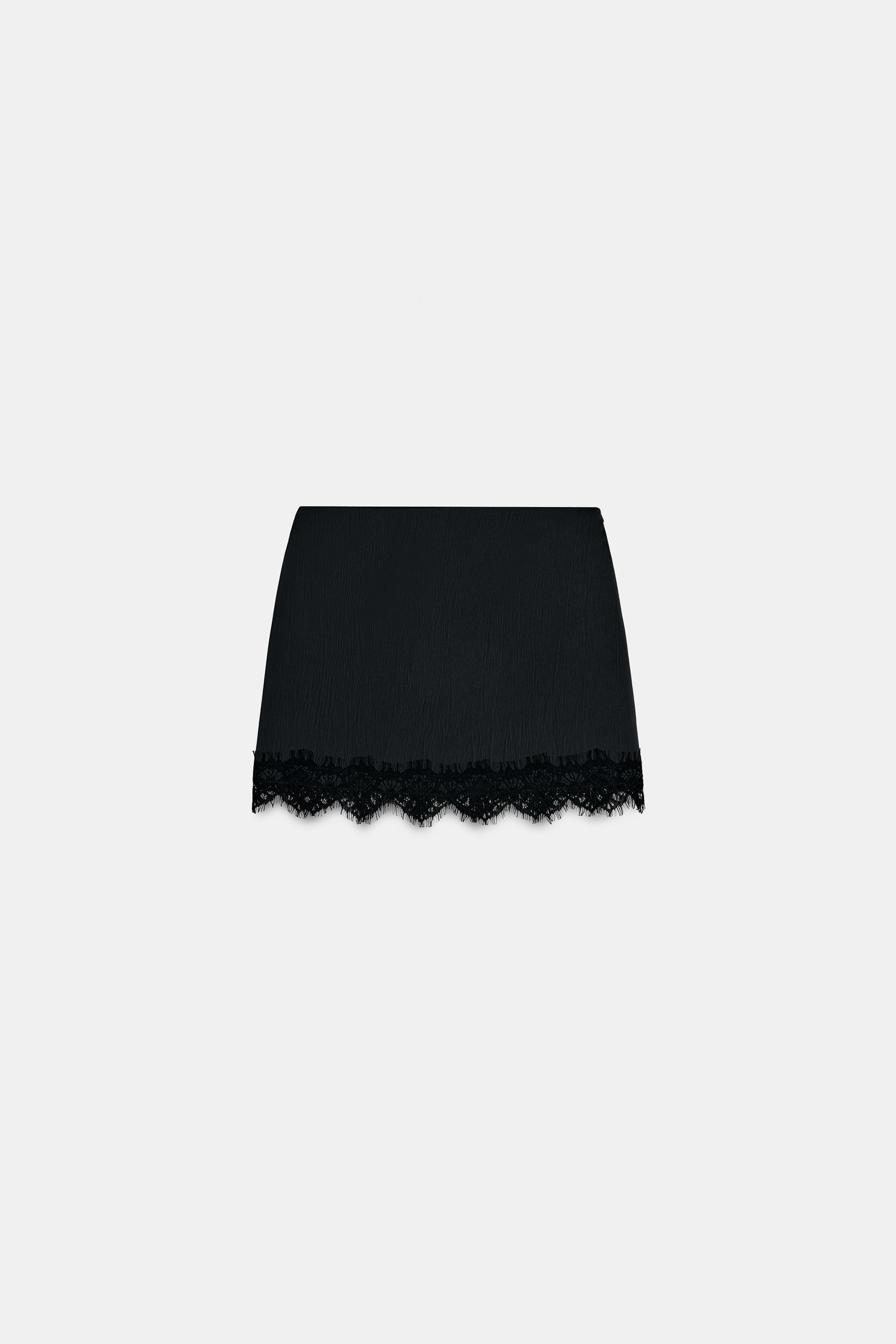 Zara - Skort With Lace Hem In Black - L - Woman | Zara UK