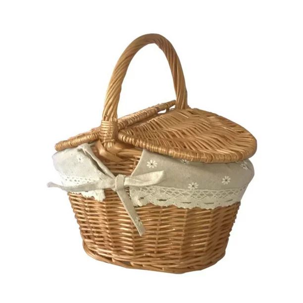Natural Hand-woven Round Wicker Handbag Basket Double Lids Camping Picnic Food Storage Container ... | Walmart (US)