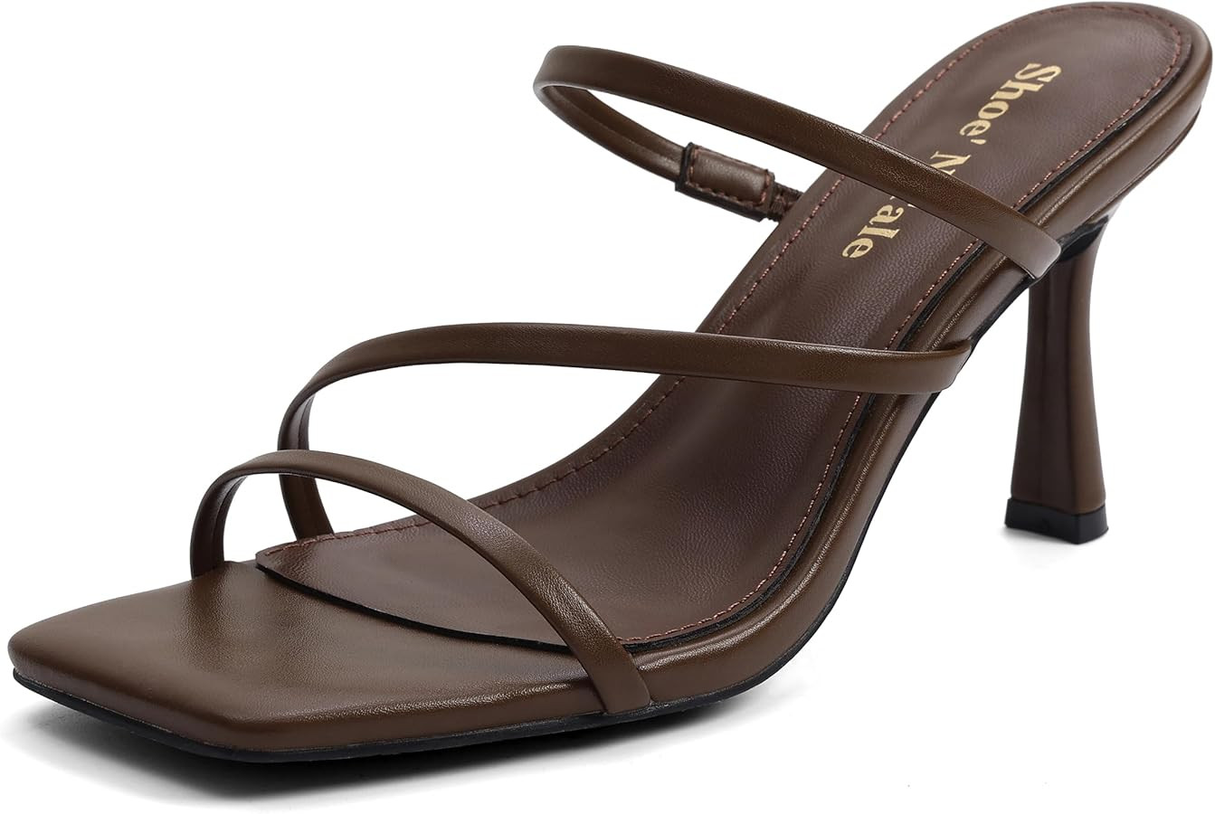 Shoe'N Tale Strappy Kitten Heels For Women Stiletto Mules Square Open Toe Slip On Sandals | Amazon (US)