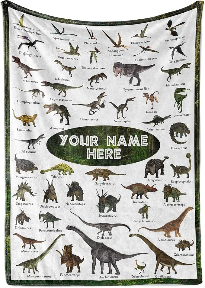 Personalized Dinosaur Blanket for Kids, Ships Next Day - Dino Throw Blanket for Boys and Girls, T... | Amazon (US)