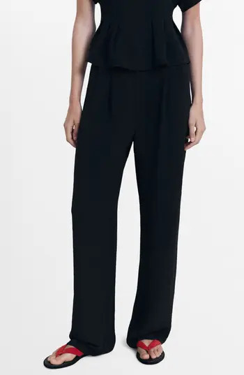 MANGO Straight Fit Pleated Pants in Black at Nordstrom Rack, Size X-Large | Nordstrom Rack