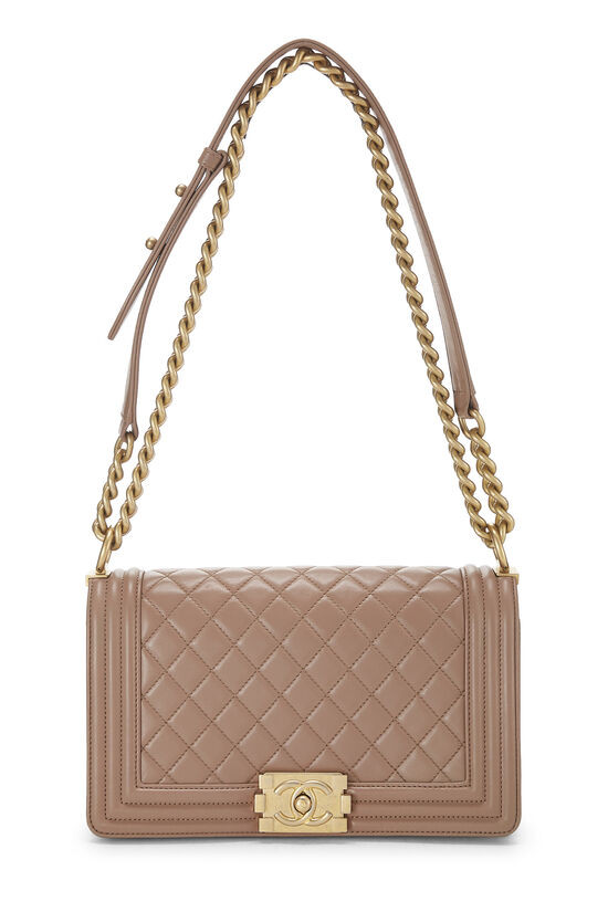 Chanel Beige Quilted Lambskin Boy Bag Medium Q6B01A1ID7002 | WGACA | What Goes Around Comes Around