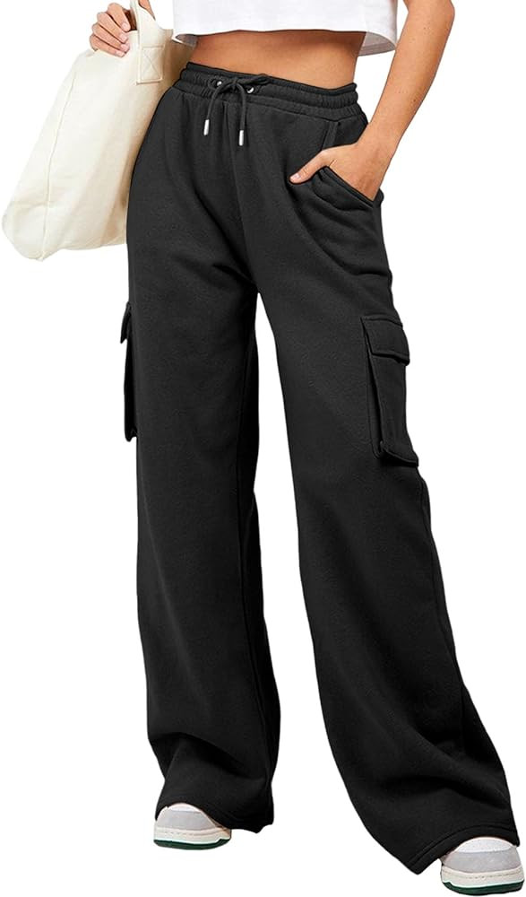 Aleumdr Women High Waisted Drawstring Wide Leg Cargo Pants 2025 Trendy Casual Baggy Joggers Pants... | Amazon (US)