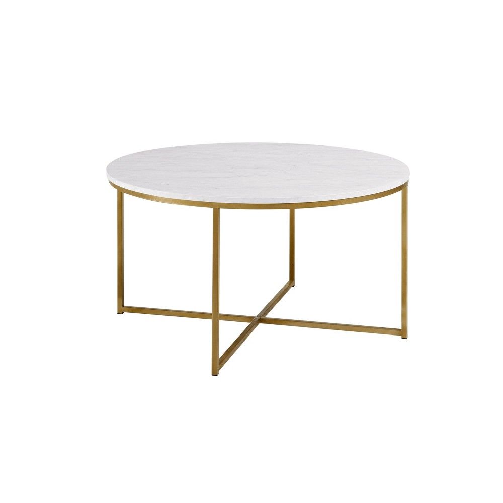 36"" Coffee Table with X - Base - Marble/Gold - Saracina Home, Faux Marble/Gold | Target