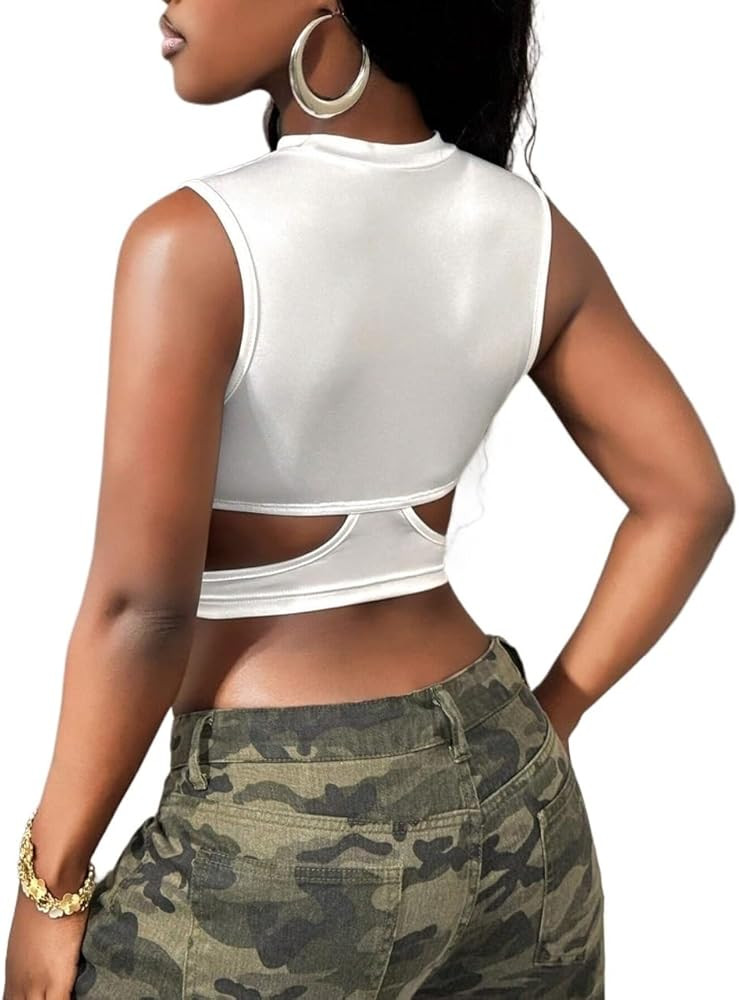 Summer Tank Tops Cross-Cut Hollowed-Out Tank Top for Women | Amazon (US)