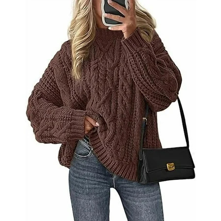 PRETTYGARDEN Women's Oversized Fall Sweaters Casual Long Sleeve Crewneck Chunky Cable Knit Pullover Tops Winter Clothes | Walmart (US)