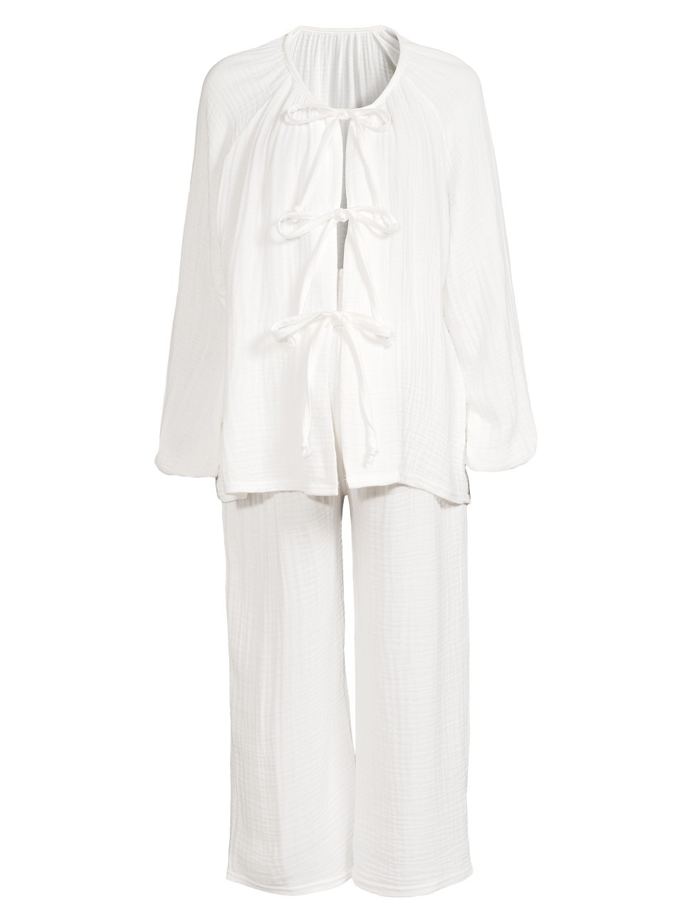 Women's Tie Muslin Gauze Lounge Set - White - Size Small | Saks Fifth Avenue
