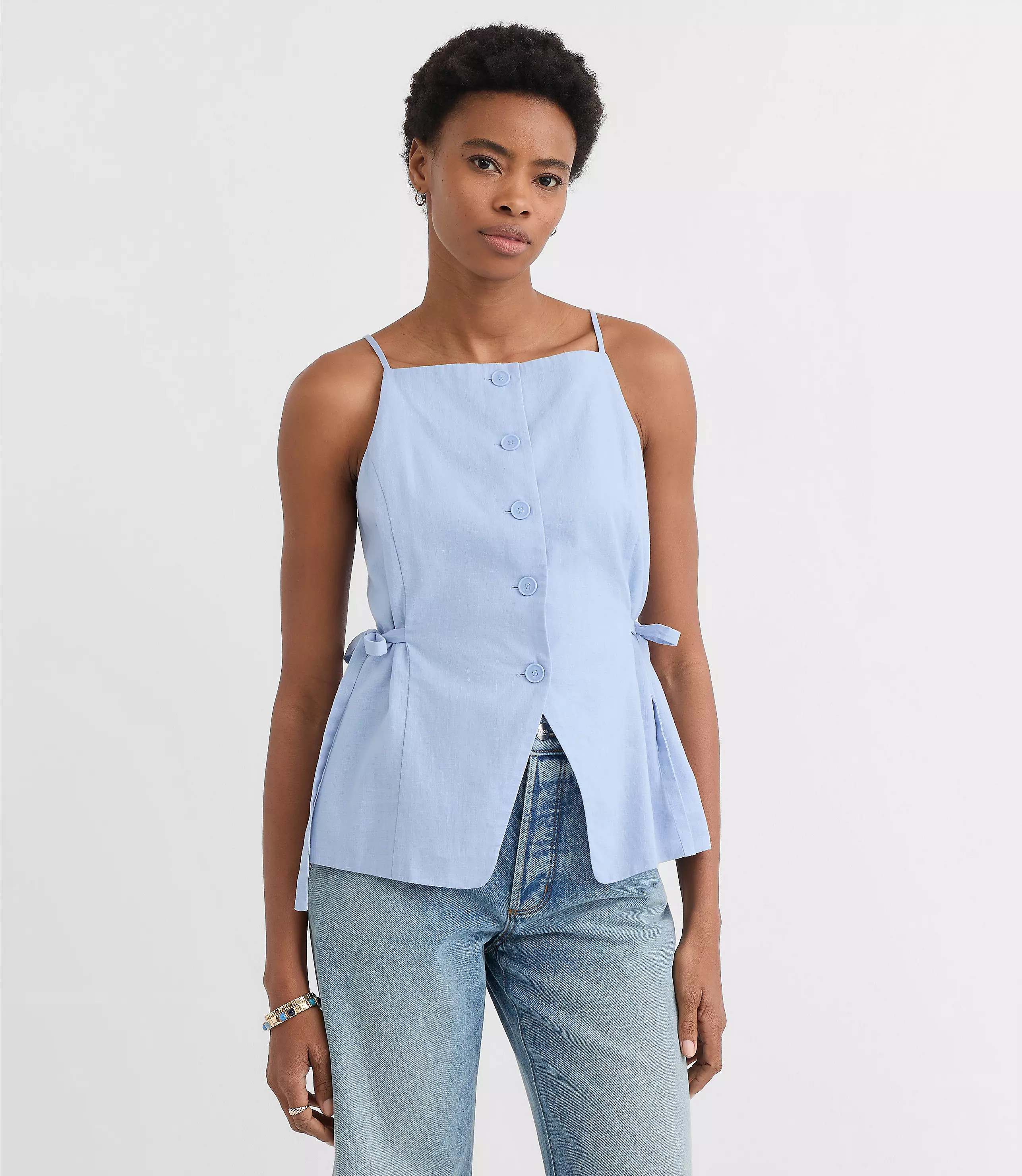 Side Tie Linen Cotton Strappy Vest Top | LOFT