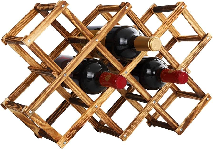 GADIEDIE 10 Bottles Capacity Foldable Free Standing Wooden Wine Rack Countertop Wine Racks,Storage W | Amazon (US)