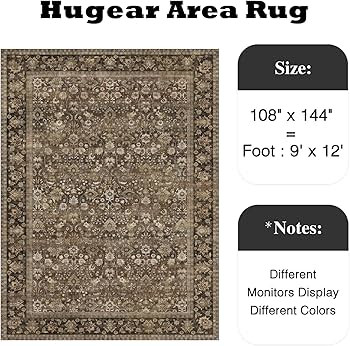 HUGEAR 9x12 Machine Washable Rugs Brown Hallway Large Area Rug Indoor Accent Rug Floral Low Pile ... | Amazon (US)