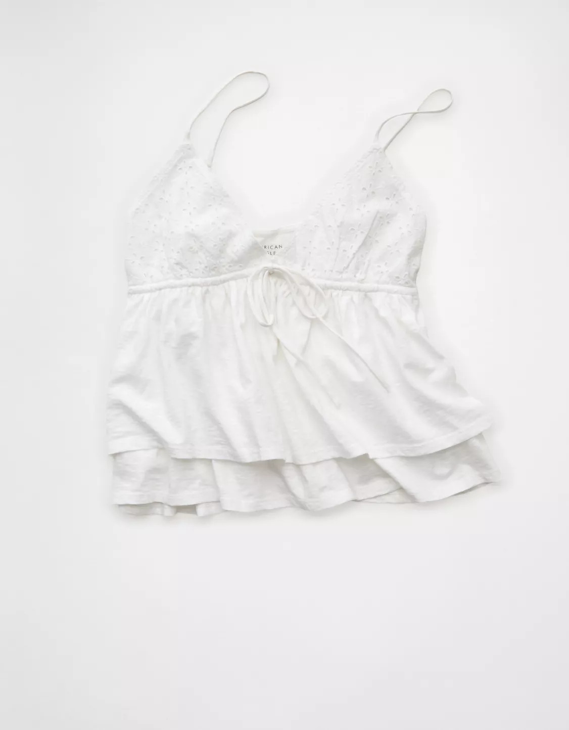 AE Sunchaser Eyelet Ruffle Babydoll Cami Top | American Eagle Outfitters (US & CA)