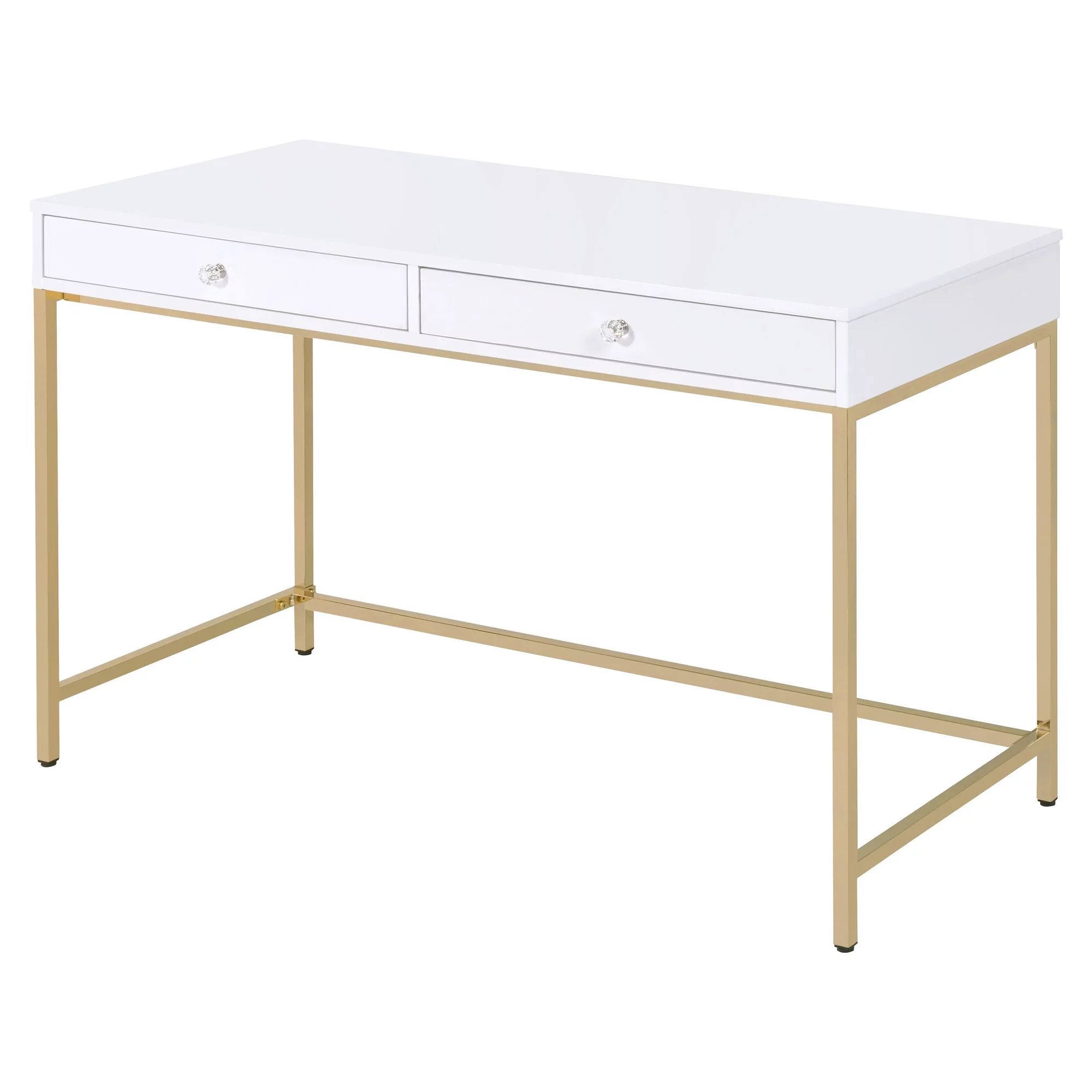 ACME Ottey Storage Writing Desk in White High Gloss and Gold | Walmart (US)
