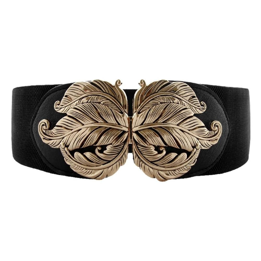 VOCHIC Vintage Stretch Wide Waist Belt For Women Dress Waistband Metal Leaf Buckle | Amazon (US)