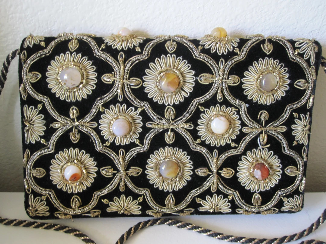 GEMSTONE METALLIC  EMBROIDERED Purse Made in India | Etsy (US)