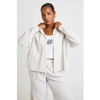 boohoo Women's Plus Stripe Oversized Shirt in Cream | Size: 12 | Polyurethane | boohoo (US & Canada)
