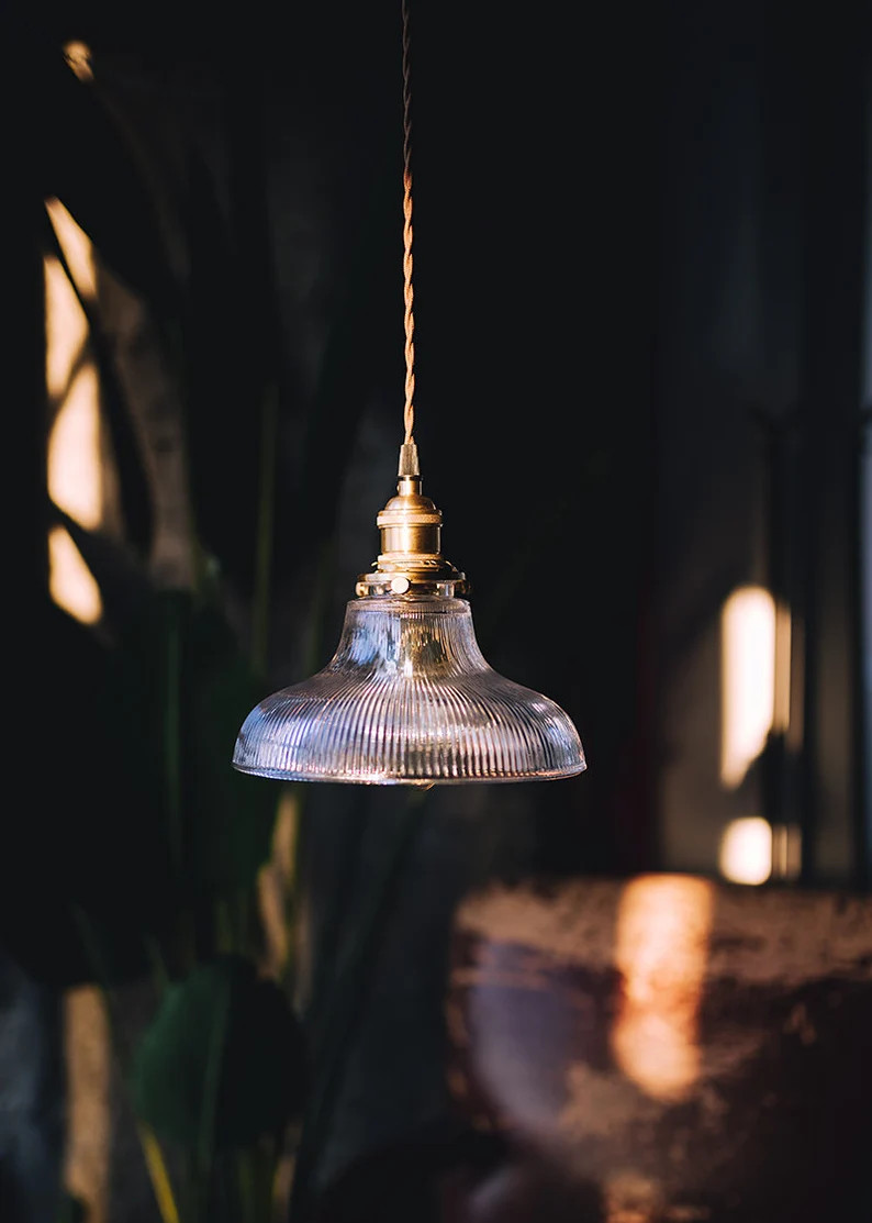 Vintage Industrial  Glass Stripe Pendant Light | Etsy (US)