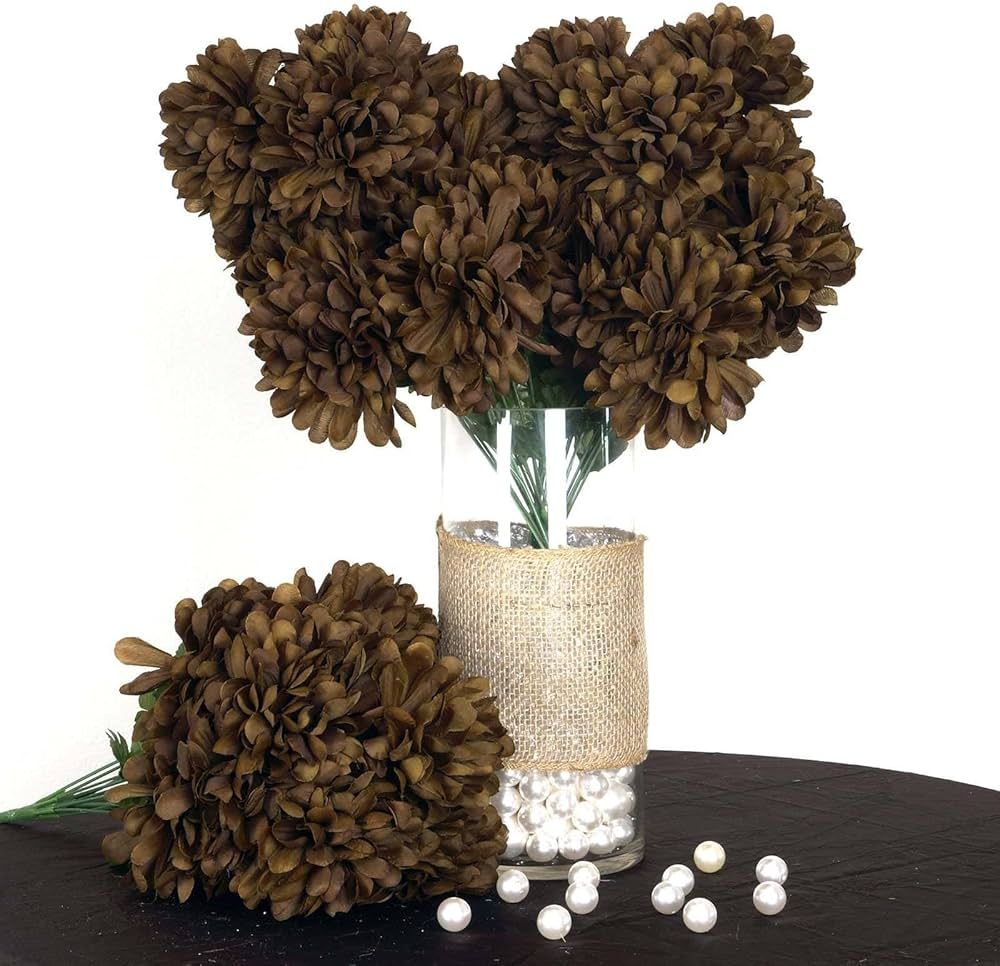 TABLECLOTHSFACTORY 56 Large Chrysanthemum Mums Balls Artificial Wedding Flowers - 4 Bushes - Chocolate Brown | Amazon (US)
