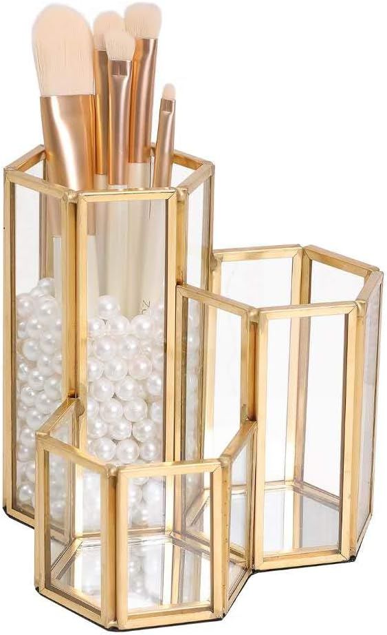 K COOL Decorative Makeup Brush Holder Pen Pencil Holder for Desk Organizer Gold Glass Cosmetic Di... | Amazon (US)