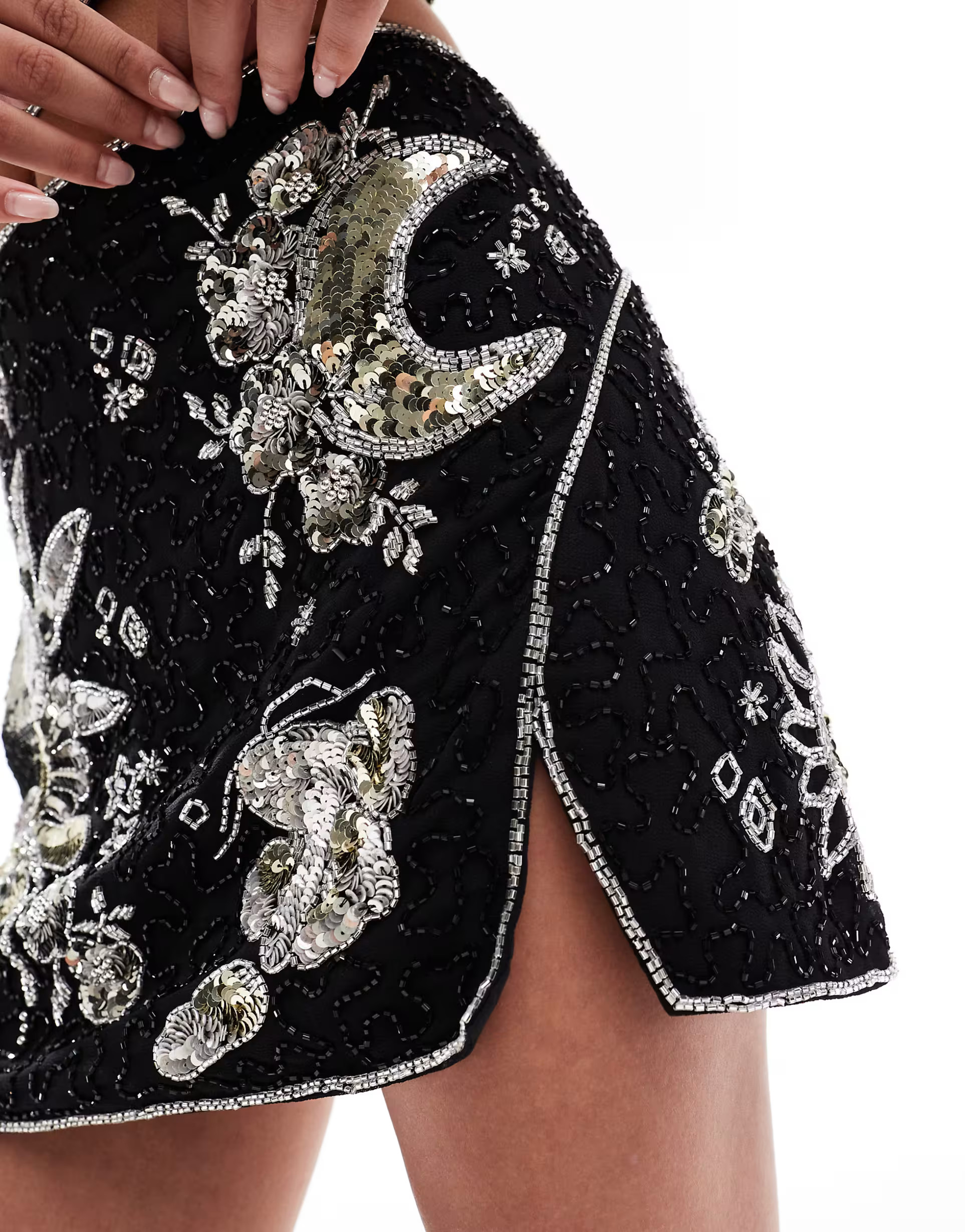 ASOS DESIGN celestial embellished sequin co-ord mini skirt in black | ASOS | ASOS (Global)