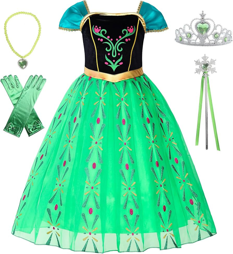 Girls Princess Costume Dress up Green, with Accessories,150 | Amazon (US)