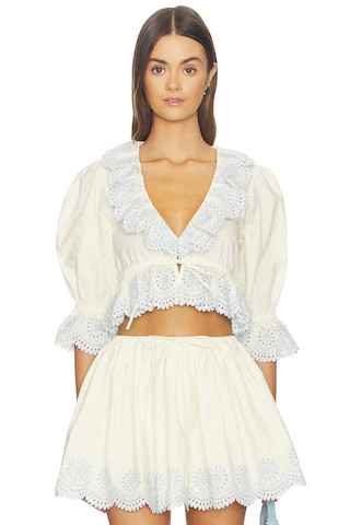 Tularosa Anya Blouse in Ivory & Blue from Revolve.com | Revolve Clothing (Global)