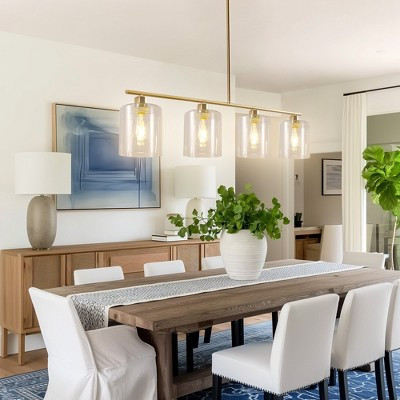 YANSUN 240-Watt 4-Light Gold Modern Island Pendant Light with Cylinder Clear Glass Shade for Dining Room Kitchen Island | Target