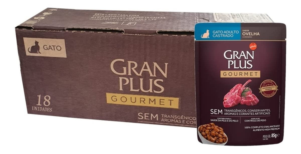 GRANPLUS SACHÊ GOURMET GATO CASTRADO OVELHA 85g - pack com 18 unidades | Amazon (BR)