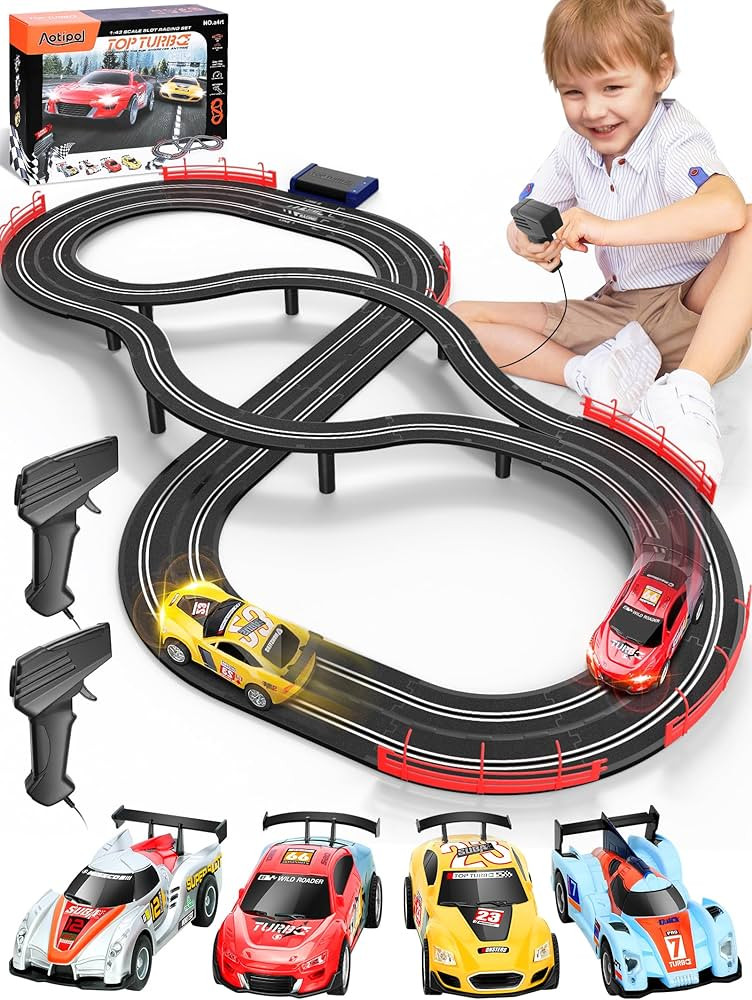 Electric Racing Tracks for Boys and Kids Including 4 Slot Cars 1:43 Scale with Headlights and Dua... | Amazon (US)