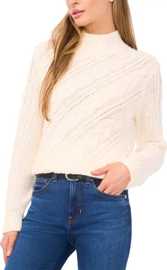 Diagonal Cable Mock Neck Sweater | Nordstrom