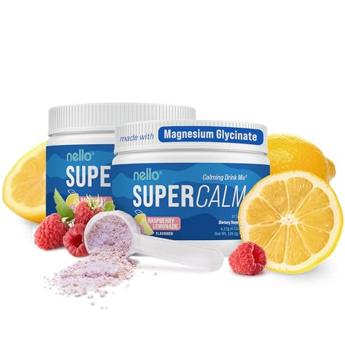Nello Supercalm Drink Mix - Ashwagandha KSM 66, Magnesium Glycinate, L-Theanine, Vitamin D3 - Ashwagandha Root Extract, Magnesium & L-Theanine Supplement - Focus Support (30 Servings) - 2 Pack | Amazon (US)