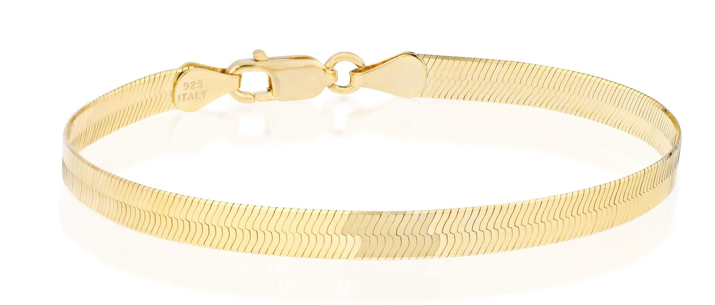 Miabella Italian Solid 925 Sterling Silver, 18K Gold Plated 4.5mm Flexible Flat Herringbone Link ... | Amazon (US)